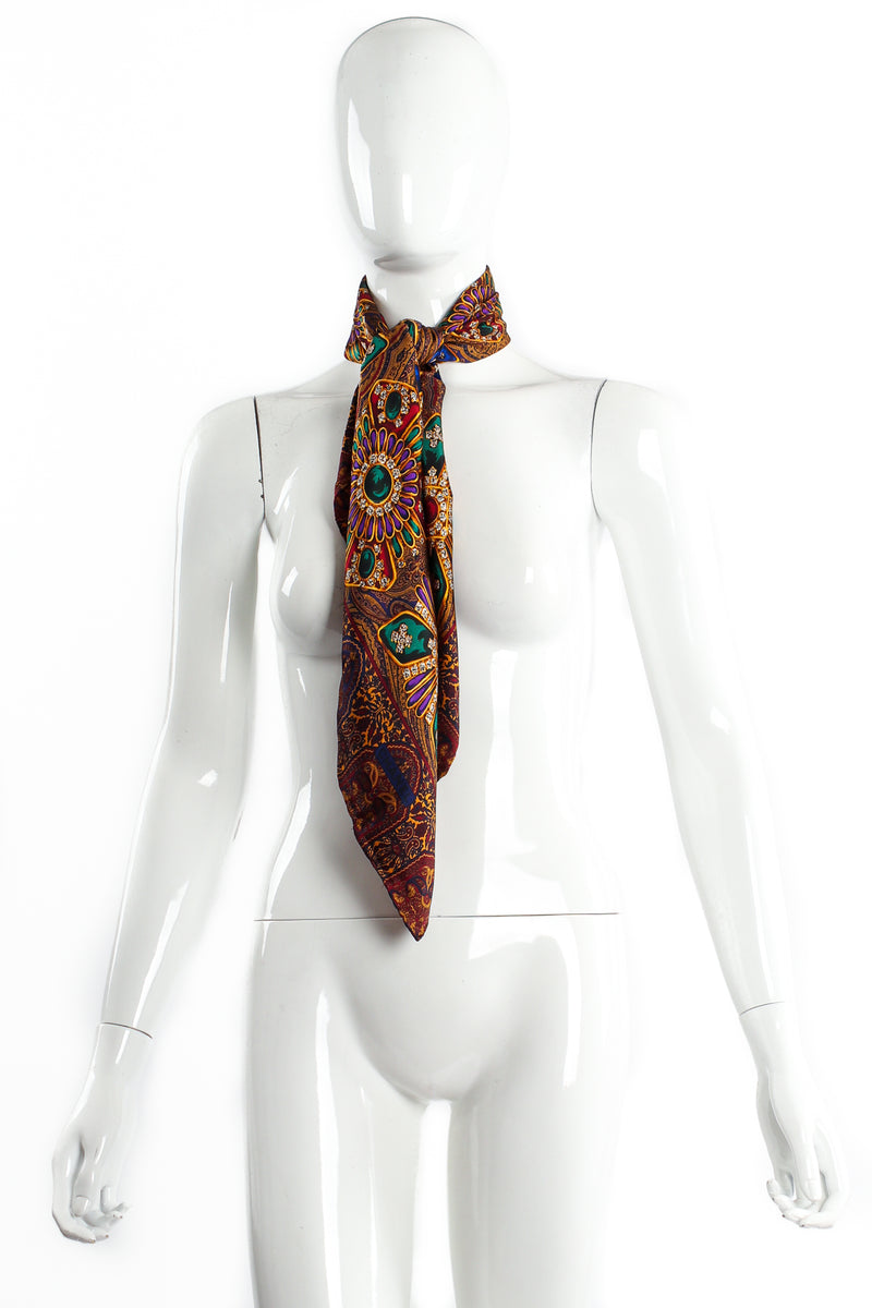 Vintage Chanel Paisley Jewel Print Silk Scarf on Mannequin Tied at Recess LA