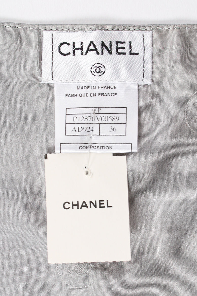 Vintage Chanel S/S 1999 Silver Pearl Leather Tank label tag at Recess Los Angeles