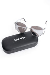 Vintage Chanel 1990s Miller Silver Mirror CC Sunglasses with case at Recess Los Angeles