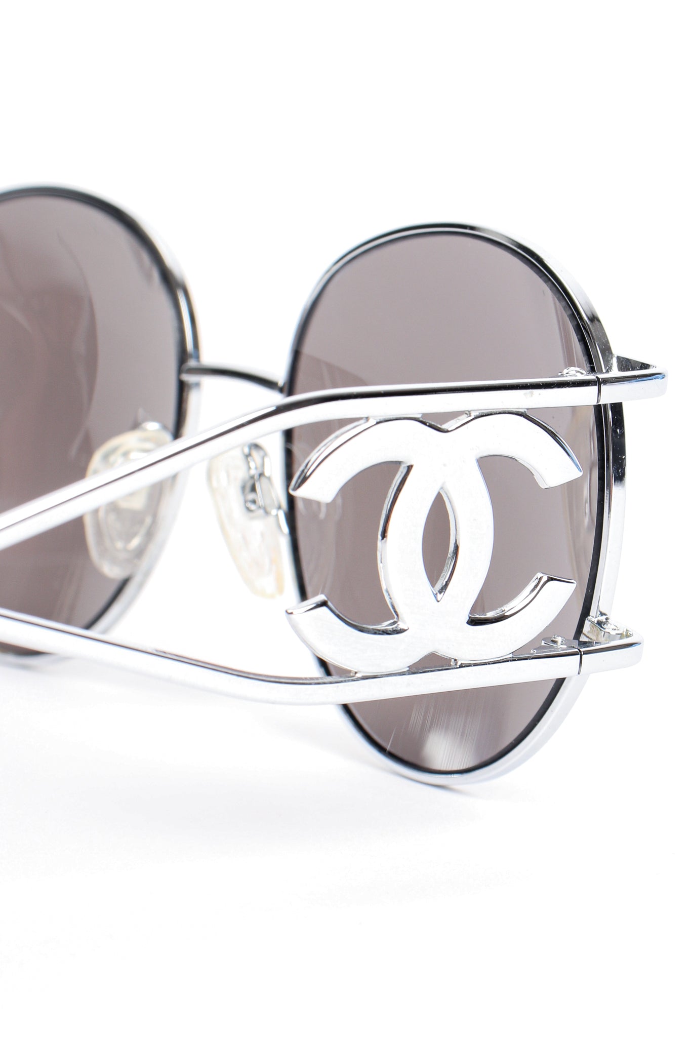 Vintage Chanel 1990s Miller Silver Mirror CC Sunglasses logo at Recess Los Angeles