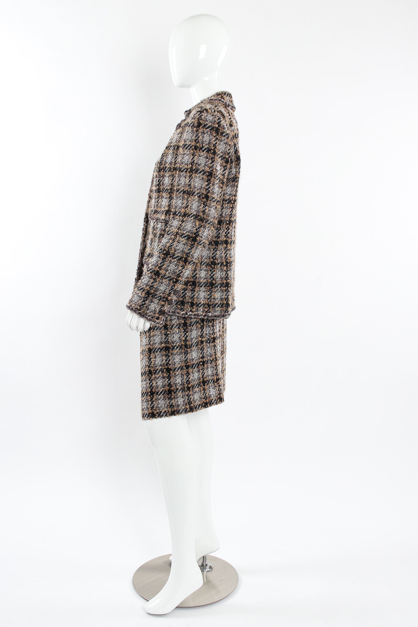Vintage Chanel 2005A Tweed Jacket & Skirt Wool Set mannequin side  @ Recess LA