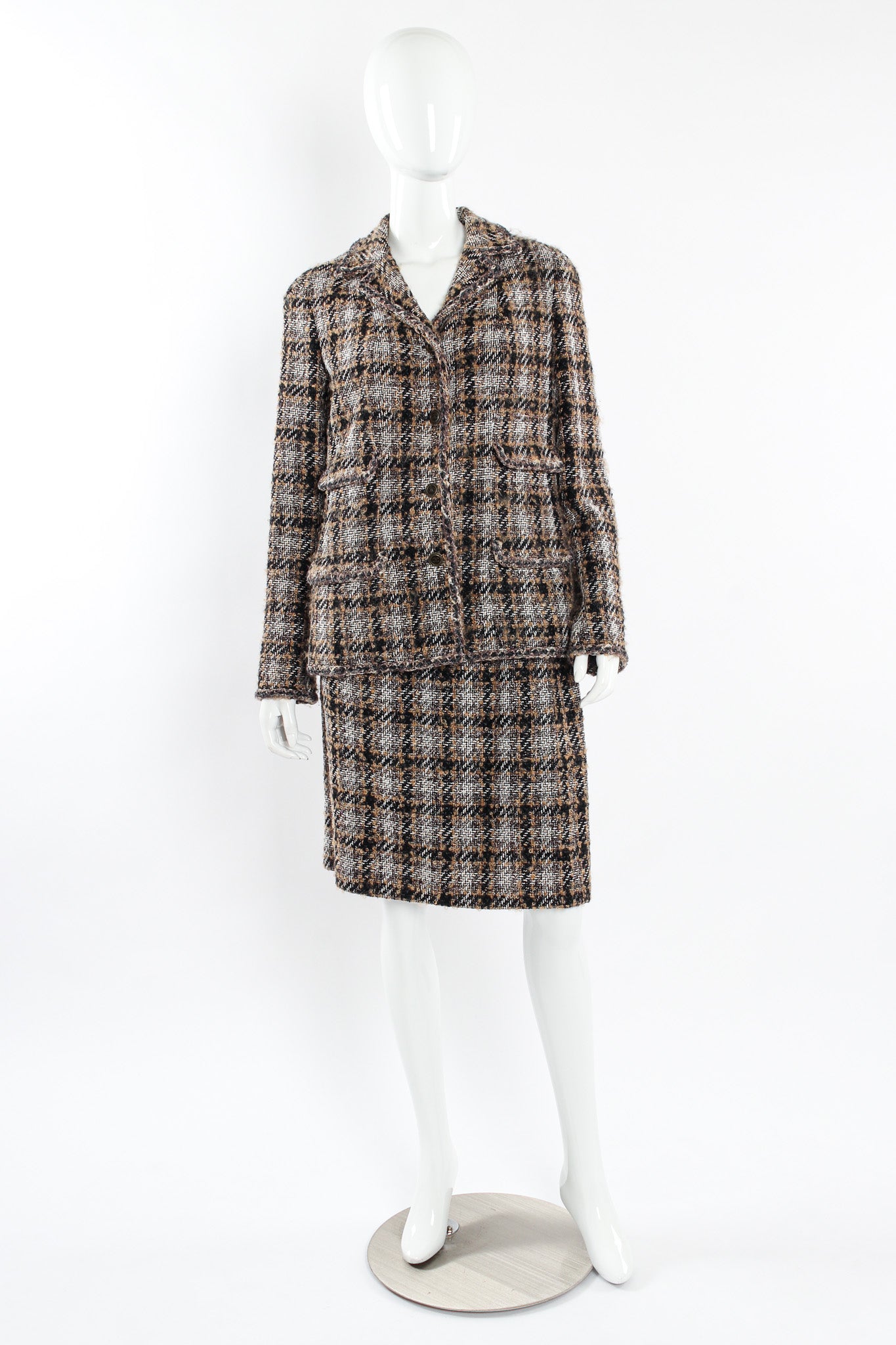 Vintage Chanel 2005A Tweed Jacket & Skirt Wool Set mannequin front @ Recess LA