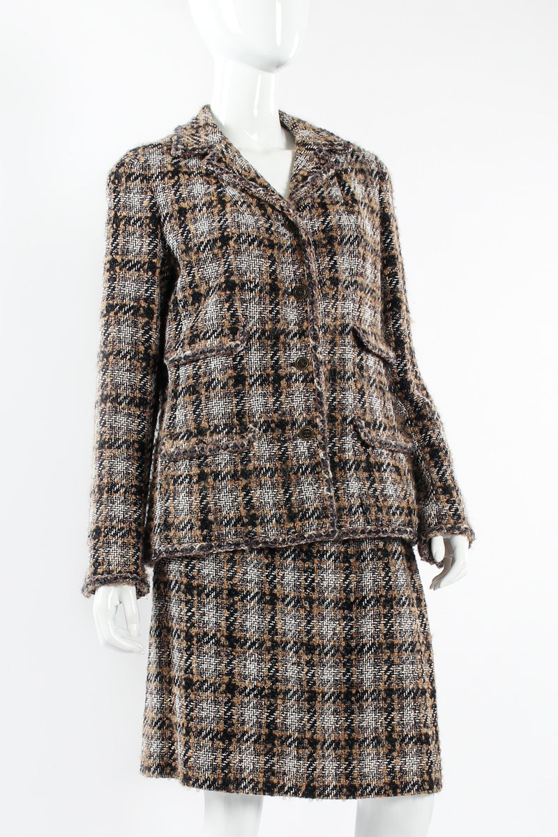 Vintage Chanel 2005A Tweed Jacket & Skirt Wool Set mannequin close angle @ Recess LA