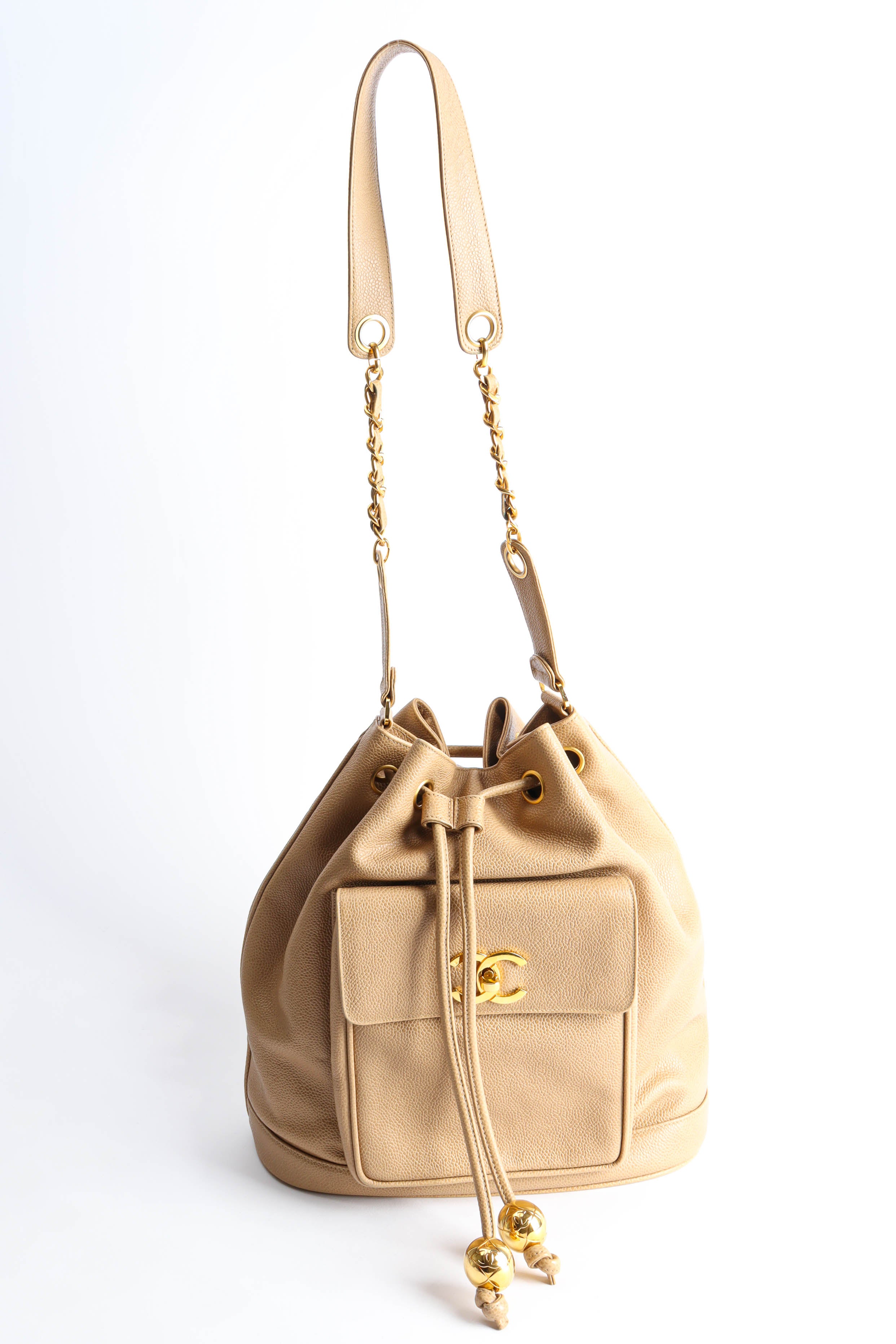 Vintage 1990 Chanel CC Logo Bucket Bag strap up @ Recess LA