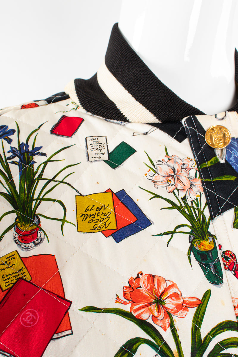 Vintage Chanel 1986 Atelier Illustration Quilted Bomber Jacket collar spots @ Recess LA