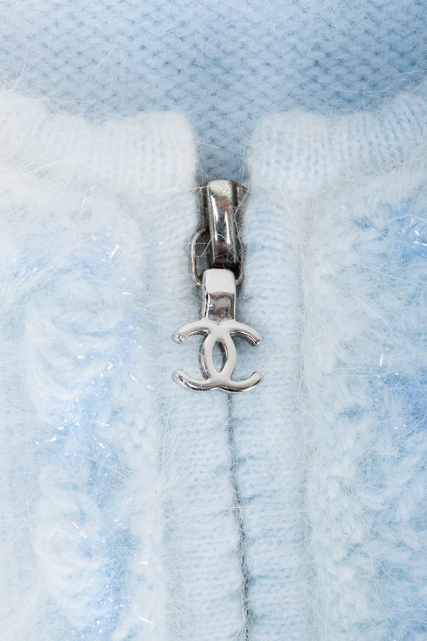 Vintage Chanel Ombré Cloud Cardigan Sweater CC zipper pull at Recess Los Angeles