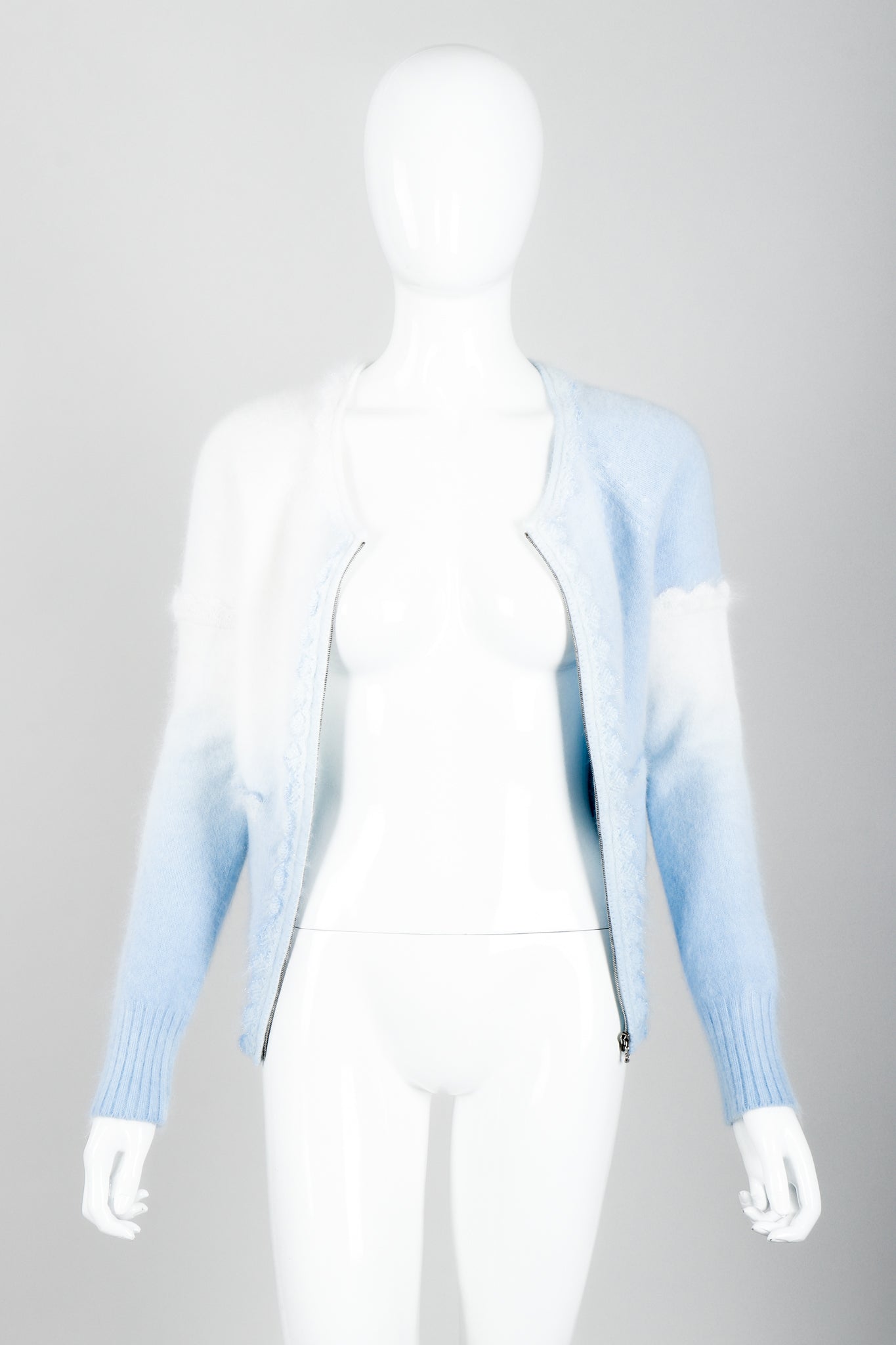 Vintage Chanel Ombré Cloud Mohair Cardigan Sweater on Mannequin open at Recess Los Angeles