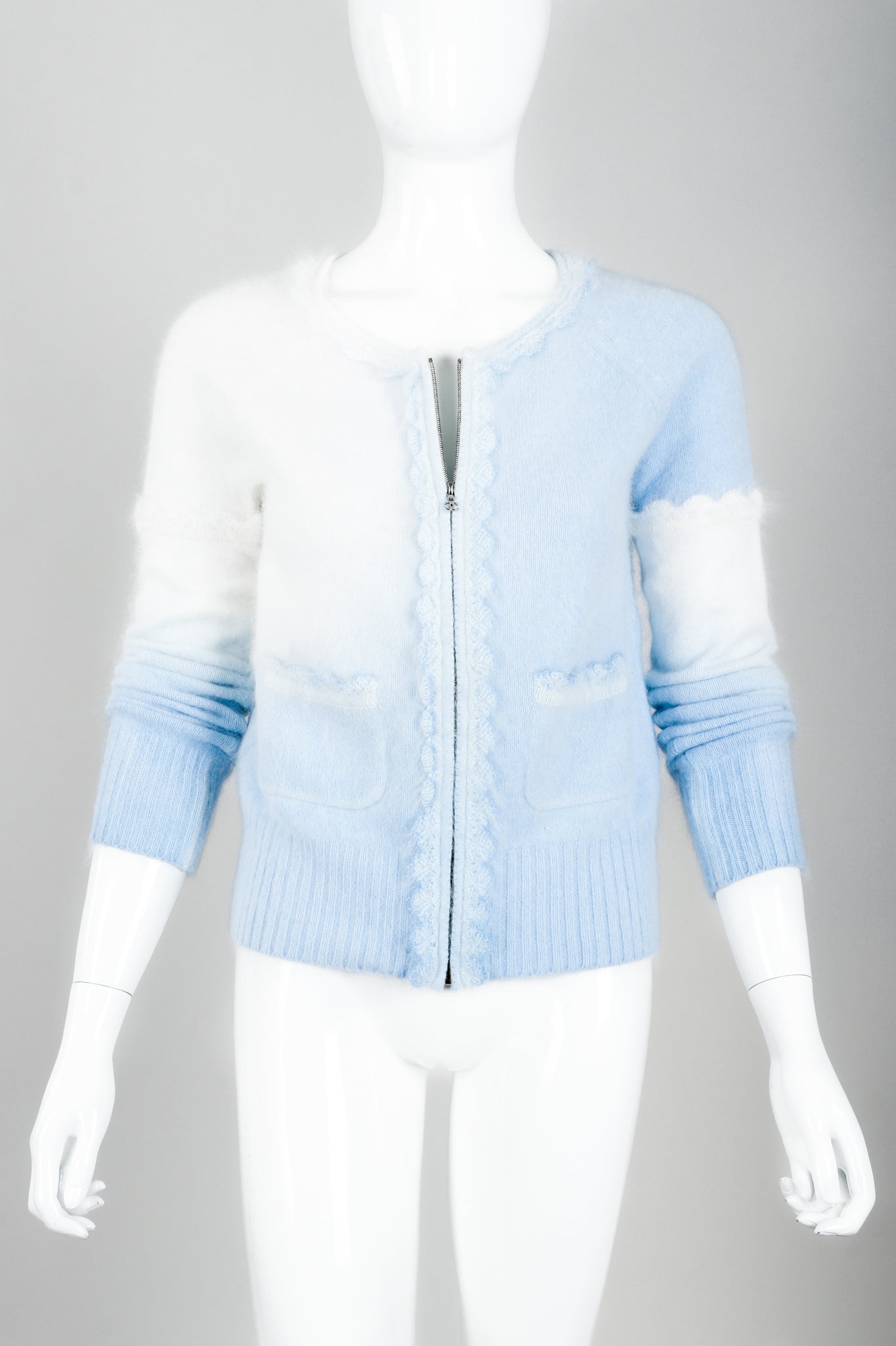 Vintage Chanel Ombré Cloud Mohair Cardigan Sweater on Mannequin front crop at Recess Los Angeles