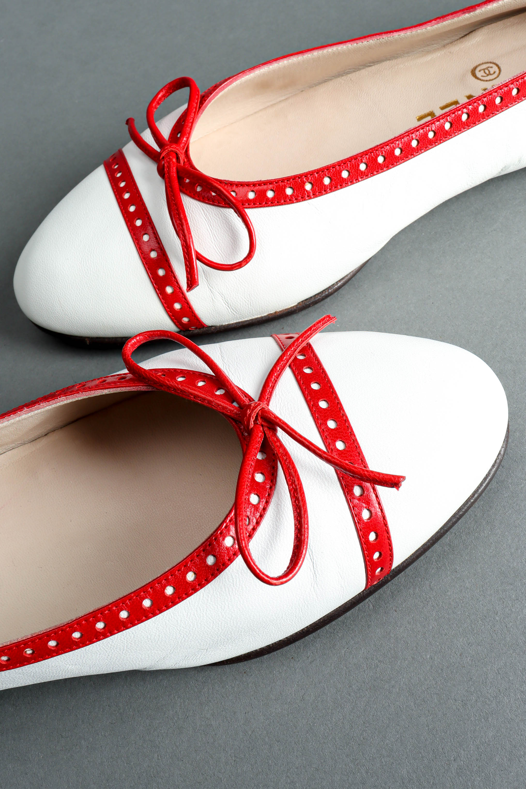Vintage Chanel Leather Ballet Flats cap toe detail  @ Recess LA