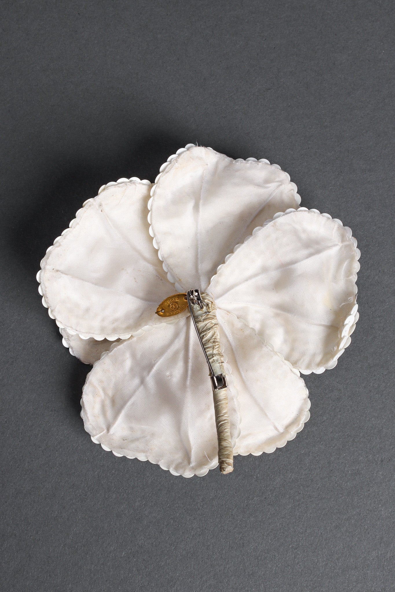 Vintage 1985 Ivory Sequin Camellia Flower Pin back @ Recess LA