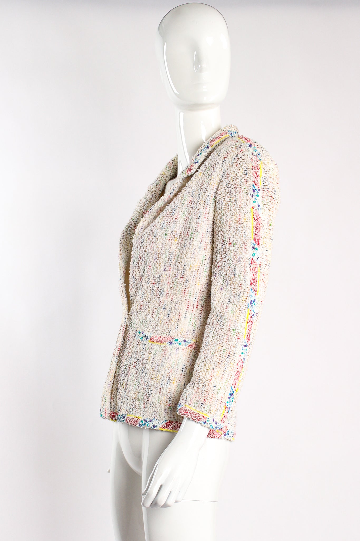 Vintage Chanel 1999P Rainbow Terrazzo Tweed Jacket Set on Mannequin side at Recess LA