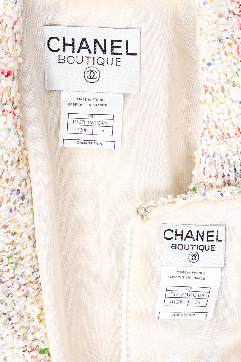 Vintage Chanel 1999P Rainbow Terrazzo Tweed Skirt Set labels at Recess LA