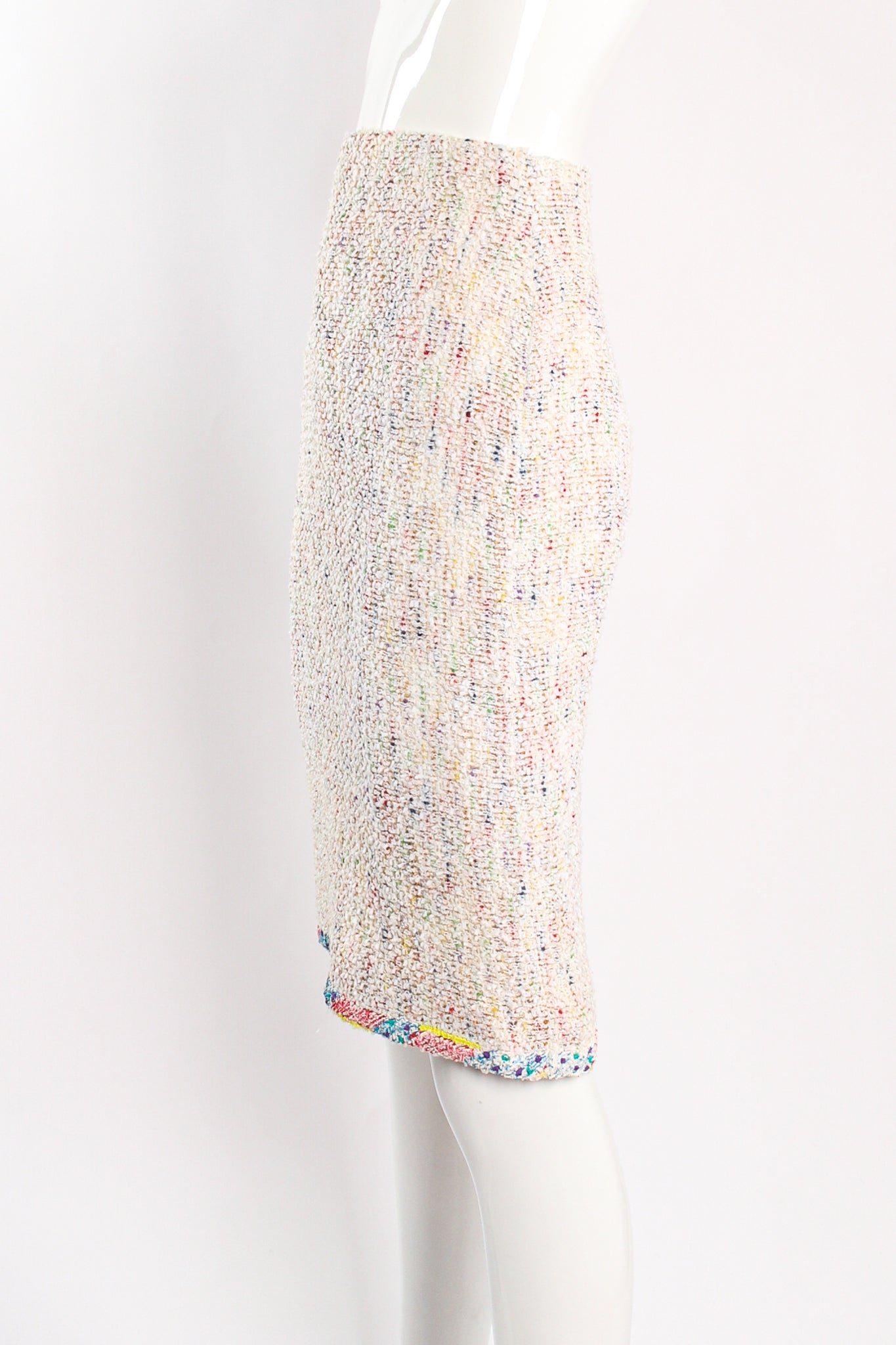 Vintage Chanel 1999P Rainbow Terrazzo Tweed Skirt Set on Mannequin side at Recess LA