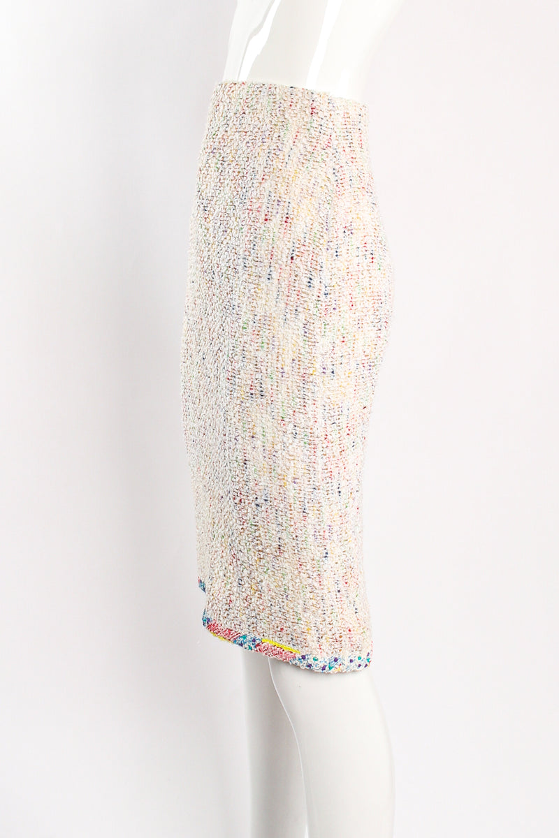 Vintage Chanel 1999P Rainbow Terrazzo Tweed Skirt Set on Mannequin side at Recess LA