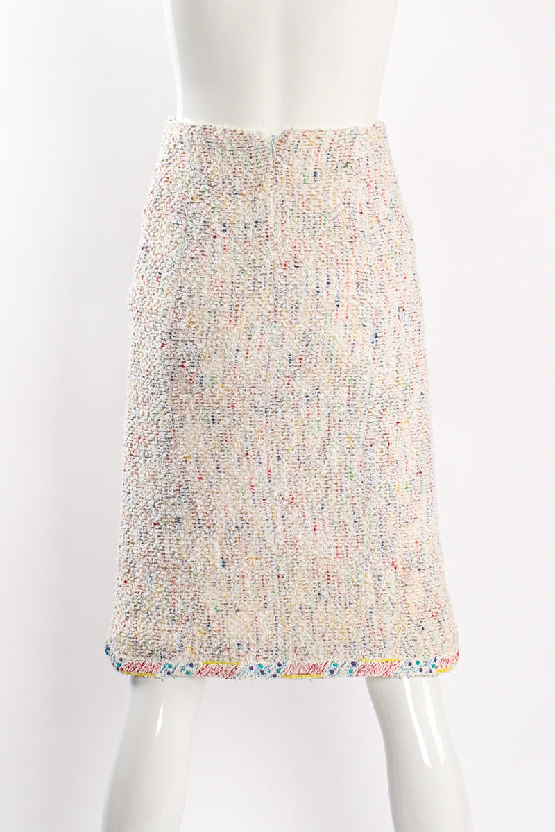 Vintage Chanel 1999P Rainbow Terrazzo Tweed Skirt Set on Mannequin back at Recess LA