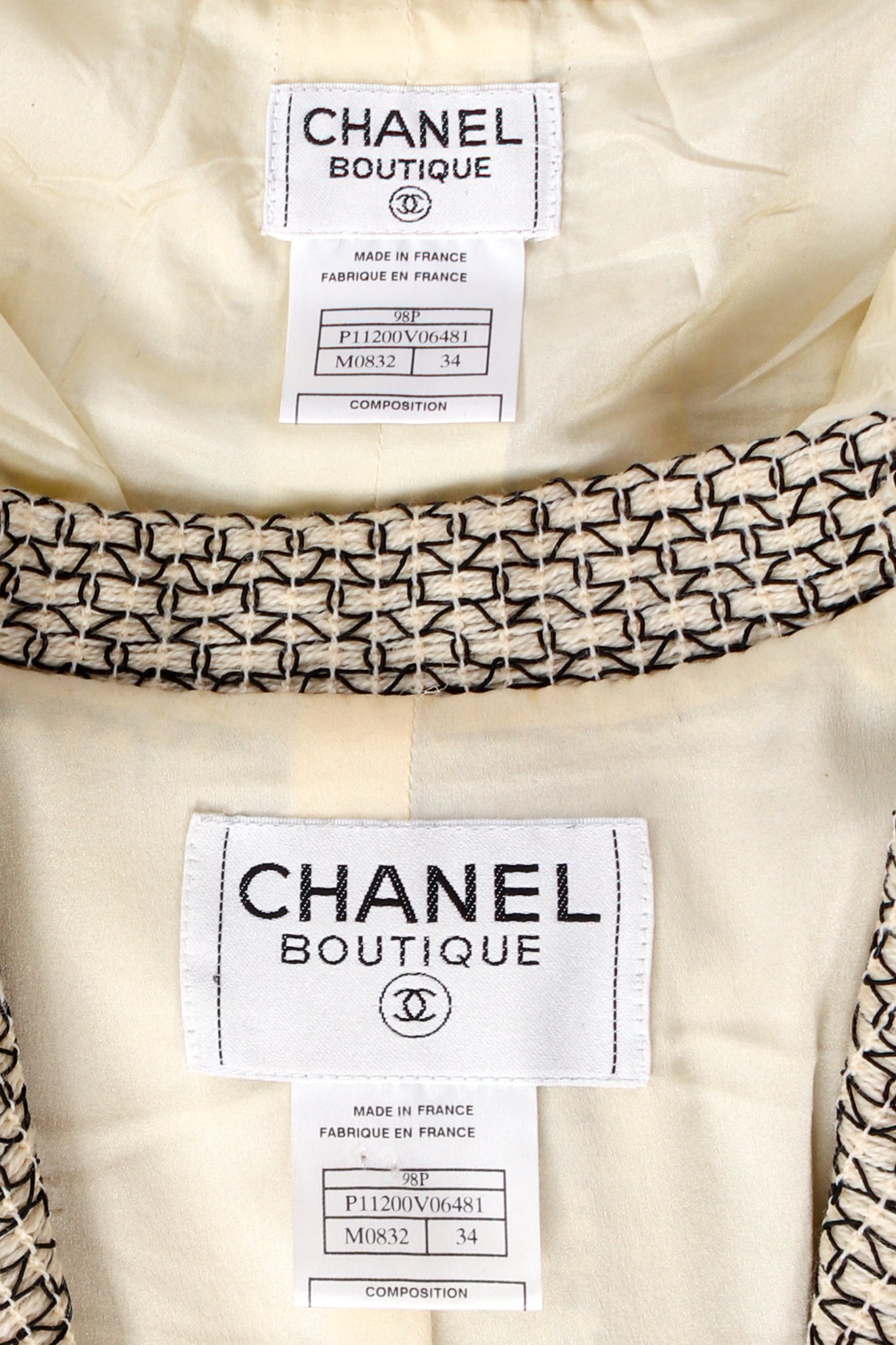 Vintage Chanel 1998P Geo Embroidered Pant Suit labels at Recess Los Angeles
