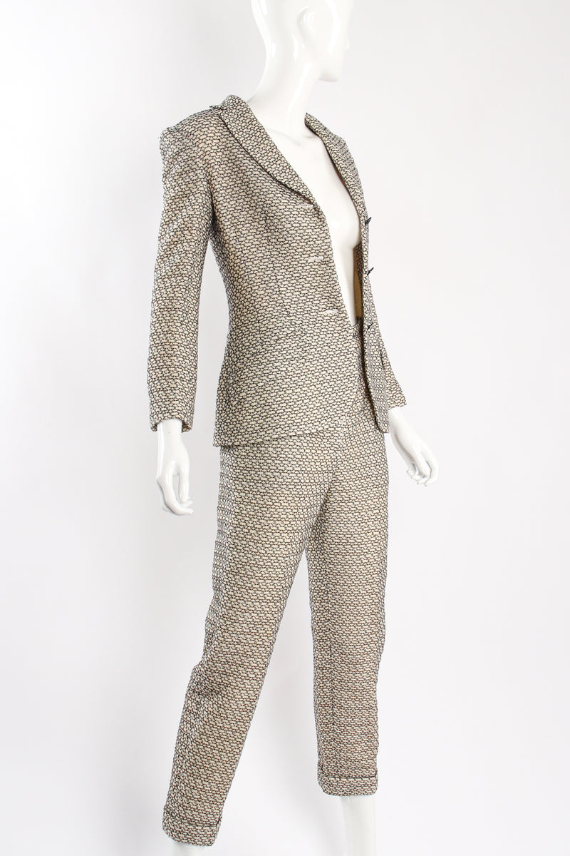 Vintage Chanel 1998P Geo Embroidered Jacket & Pant Suit on mannequin open at Recess Los Angeles