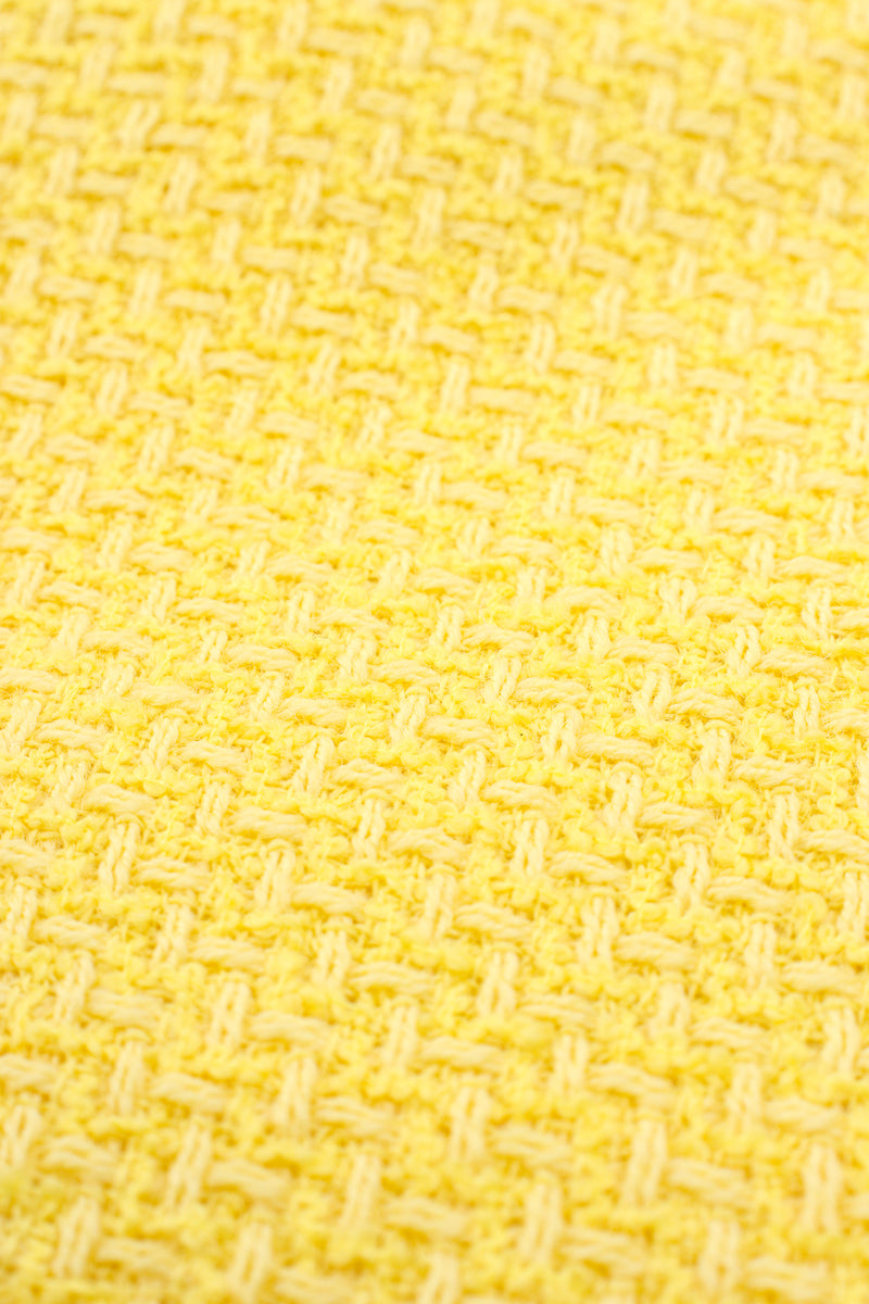 Vintage Chanel Yellow Basketweave Tweed Shrunken Jacket fabric detail at Recess Los Angeles