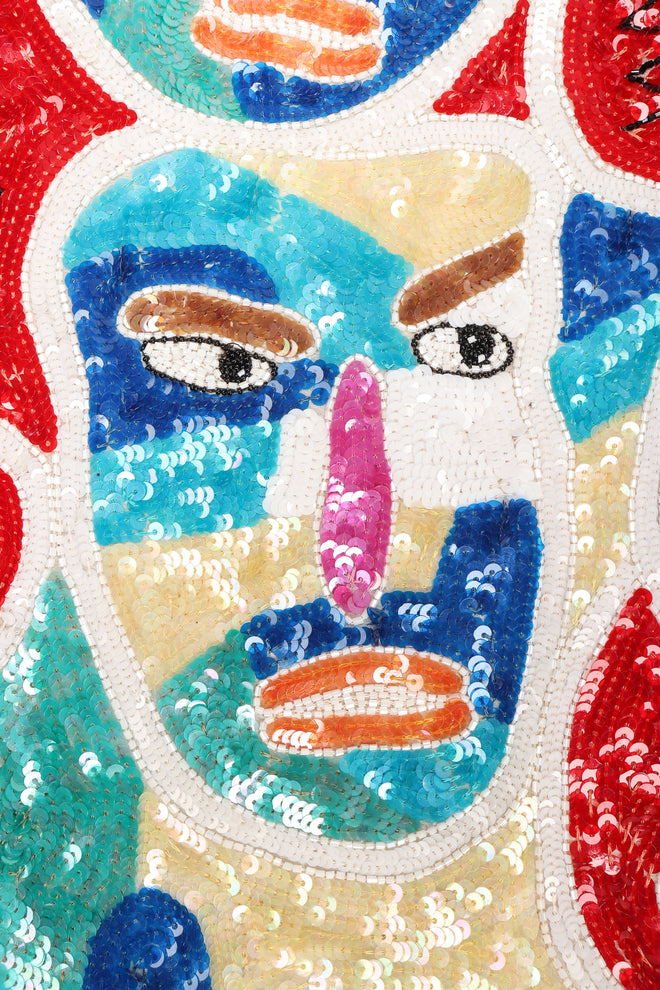 Recess Los Angeles Designer Consignment Vintage Chanson D'Amour Abstract Sequined Faces Dolman Tunic