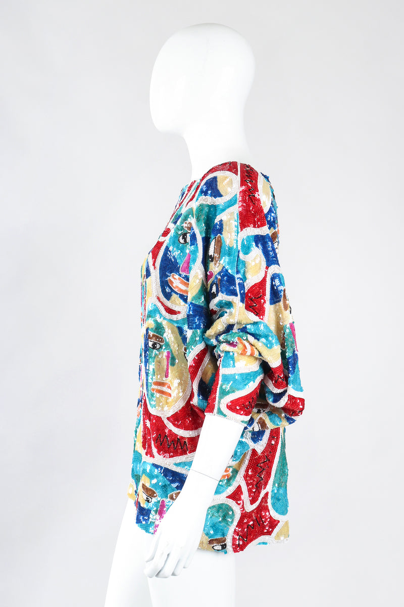 Recess Los Angeles Designer Consignment Vintage Chanson D'Amour Abstract Sequined Faces Dolman Tunic