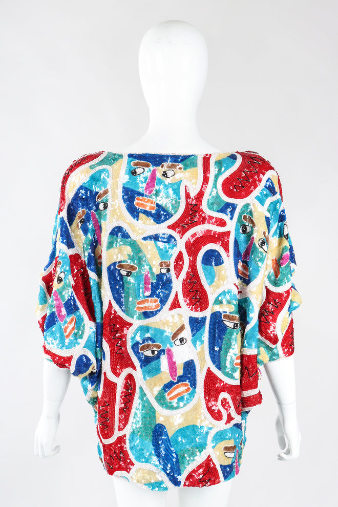 Recess Los Angeles Designer Consignment Vintage Chanson D'Amour Abstract Sequined Faces Dolman Tunic