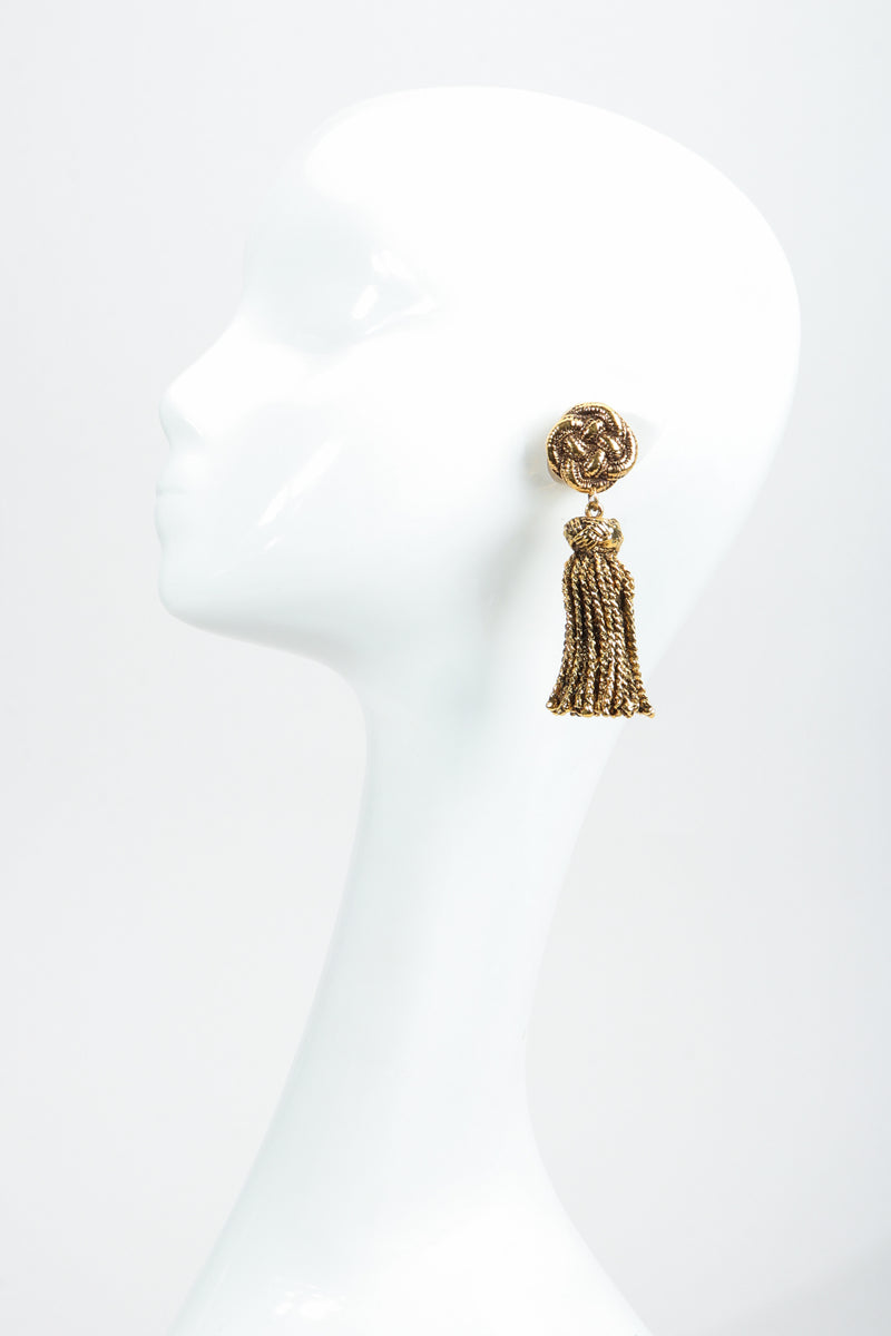 Vintage Chantal Thomass Gold Sculpted Tassel Earrings on Mannequin at Recess Los Angeles