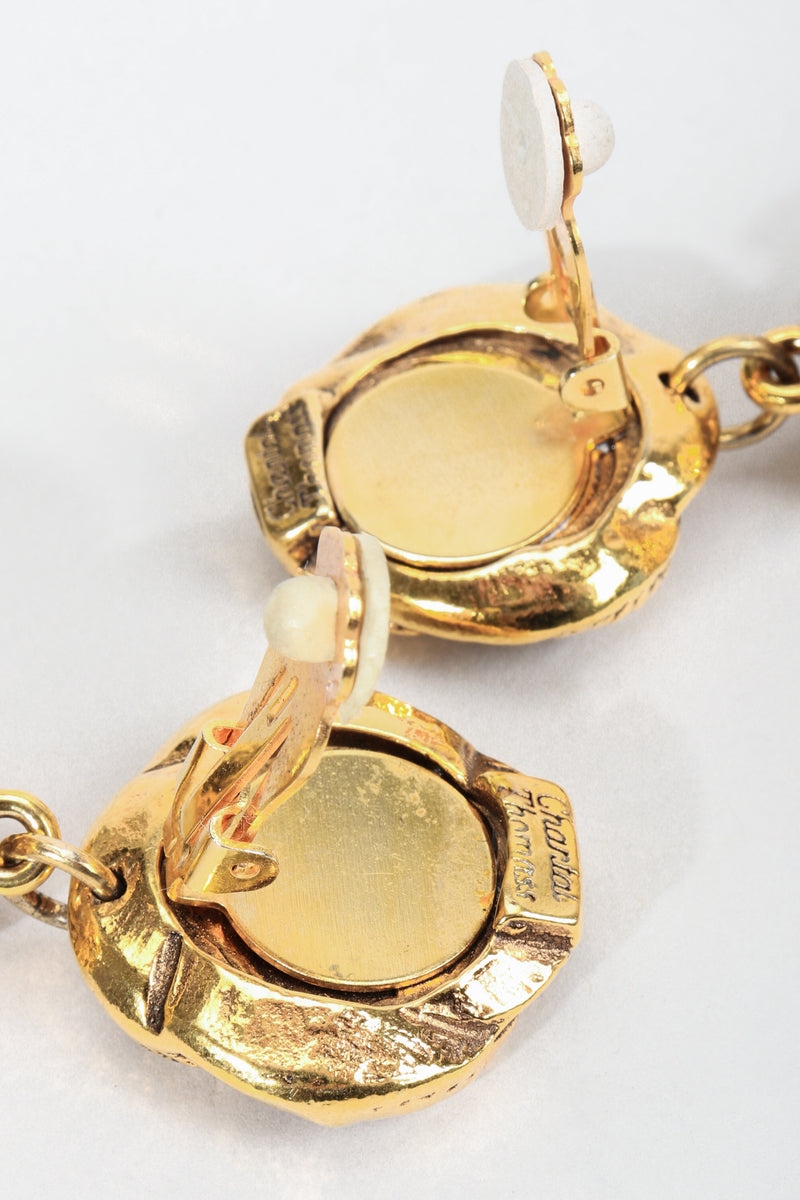 Vintage Chantal Thomass Gold Sculpted Tassel Earrings clip backs at Recess