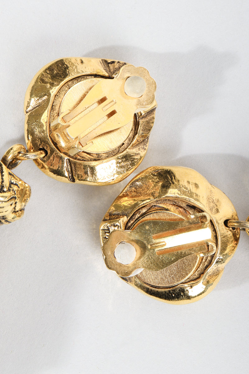 Vintage Chantal Thomass Gold Sculpted Tassel Earrings backside at Recess Los Angeles