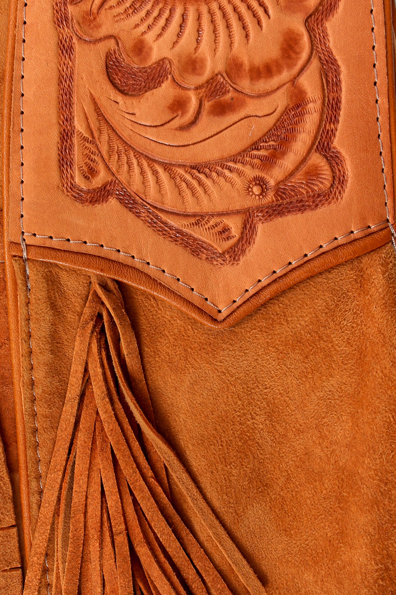 Vintage Char & Sher Designs Suede Tassel Vest Overcoat leather floral emboss detail @ Recess LA