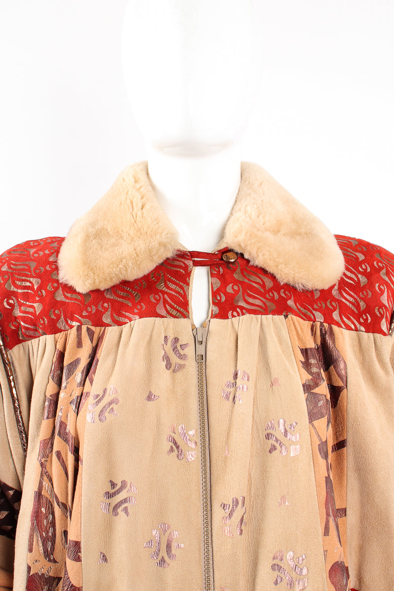 Vintage Char & Sher Suede Patchwork Bomber Jacket on Mannequin collar at Recess Los Angeles