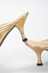Recess Los Angeles Vintage Charles Jourdan Quilted Gold Leather Lamé Mules
