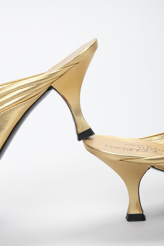 Recess Los Angeles Vintage Charles Jourdan Quilted Gold Leather Lamé Mules