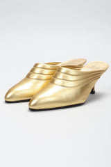Recess Los Angeles Vintage Charles Jourdan Quilted Gold Leather Lamé Mules