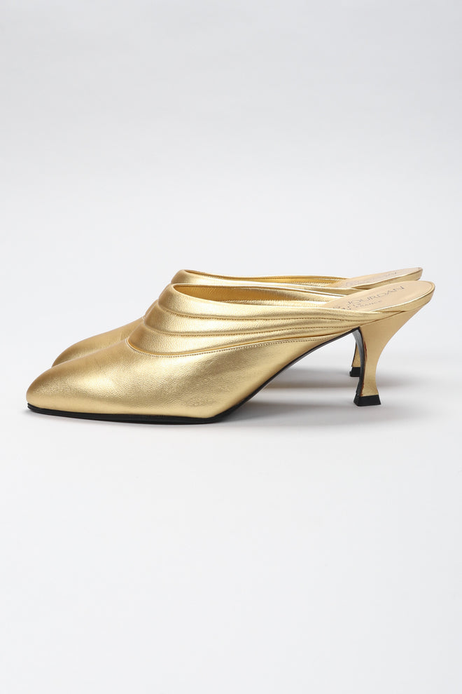 Recess Los Angeles Vintage Charles Jourdan Quilted Gold Leather Lamé Mules