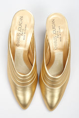 Recess Los Angeles Vintage Charles Jourdan Quilted Gold Leather Lamé Mules