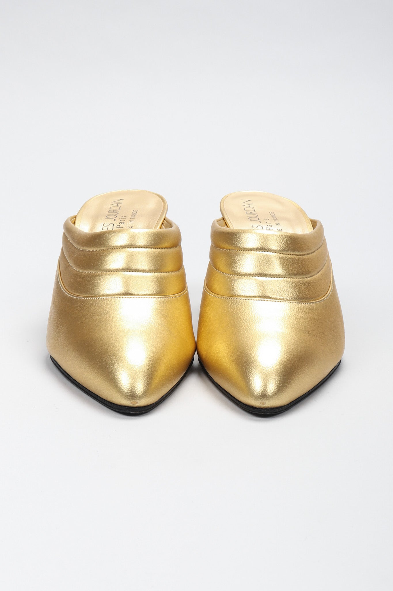Recess Los Angeles Vintage Charles Jourdan Quilted Gold Leather Lamé Mules