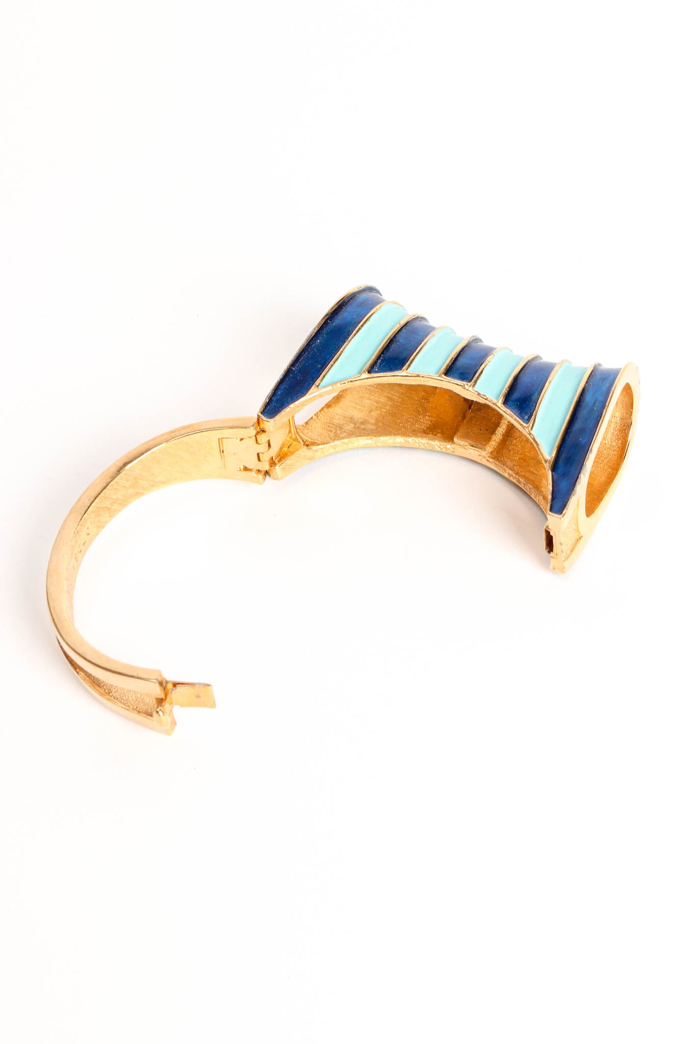 Vintage Boucher Enamel Stripe Bangle Bracelet hinge tab open at Recess Los Angeles