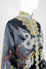 Vintage British Hong Kong Beaded Phoenix Silk Satin Zip Jacket