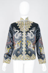 Vintage British Hong Kong Beaded Phoenix Silk Satin Zip Jacket