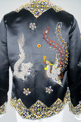 Vintage British Hong Kong Beaded Phoenix Silk Satin Zip Jacket