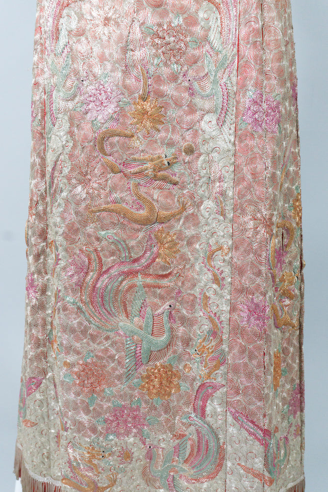 Chinese Metal Embroidered Dragon & Phoenix Vintage Skirt detail at Recess LA