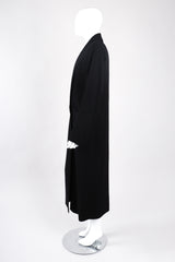 Recess Los Angeles Vintage Chloe Long Black Duster Double Breasted Coat Clean Lined Shawl Collar Cuffed Sleeves Rhinestone Buttons