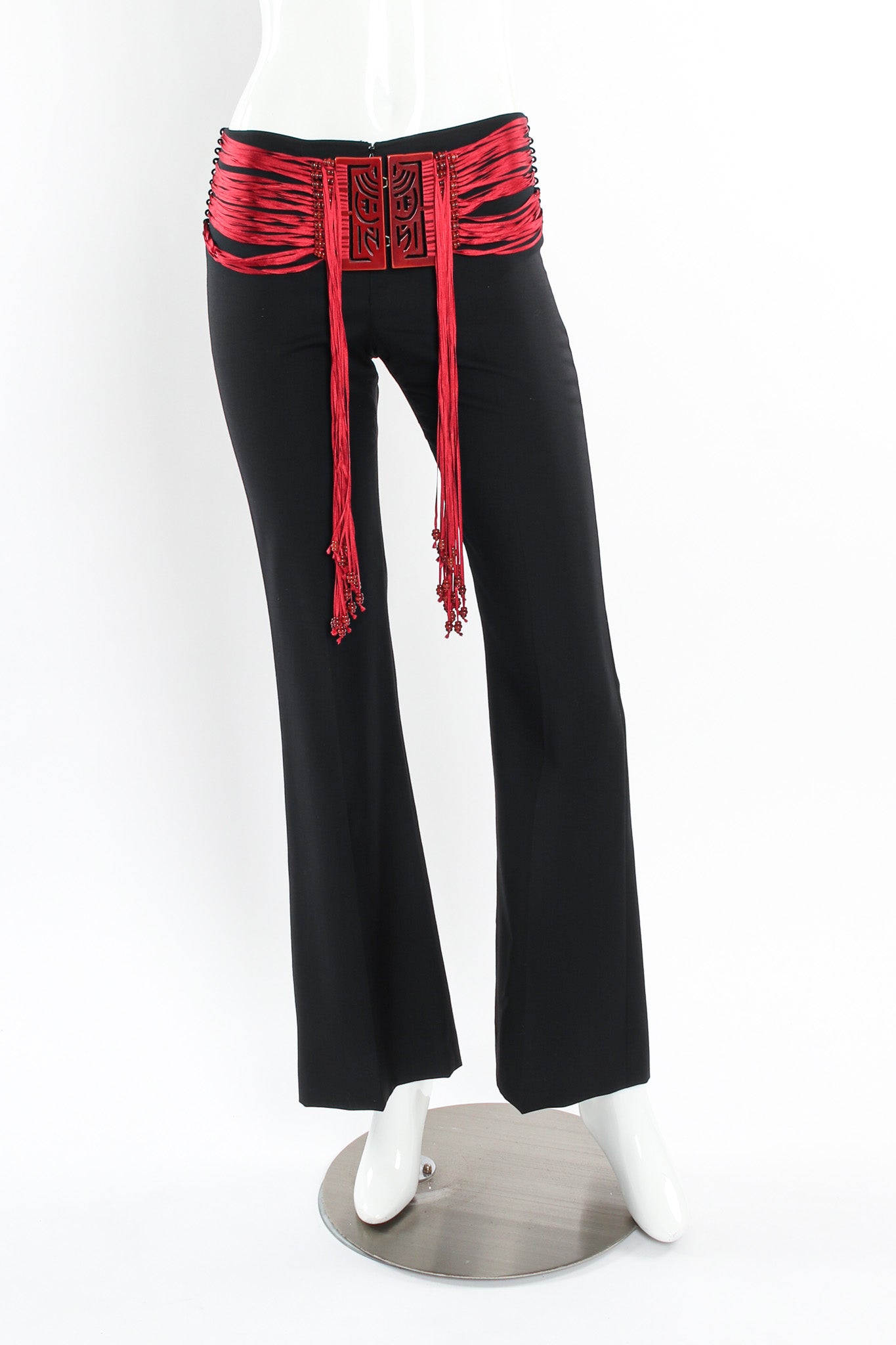 Vintage Chloé Ribbon Beaded Buckle Wool Pant mannequin front @ Recess LA