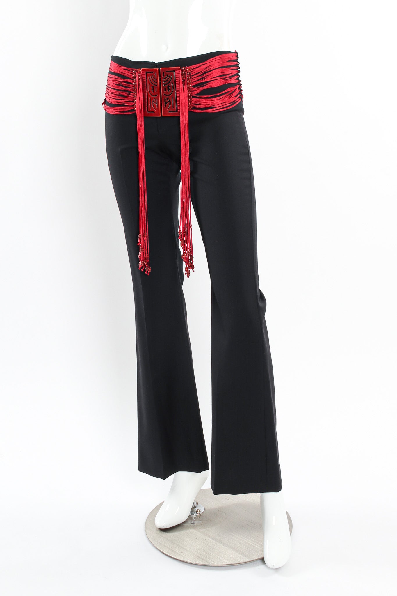 Vintage Chloé Ribbon Beaded Buckle Wool Pant mannequin front angle @ Recess LA