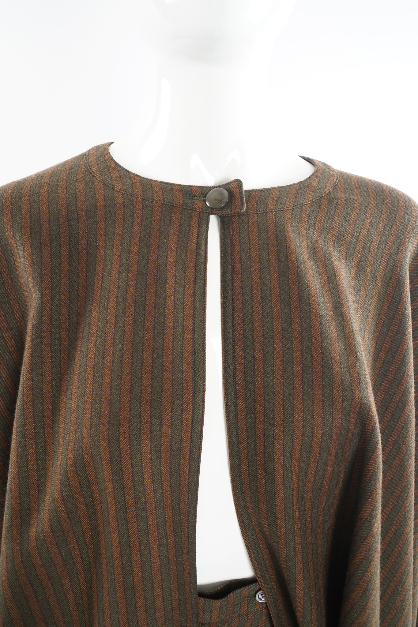 Vintage Chloe Tweed Stripe Sherlock Cape & Pant Set on Mannequin neck at Recess Los Angeles