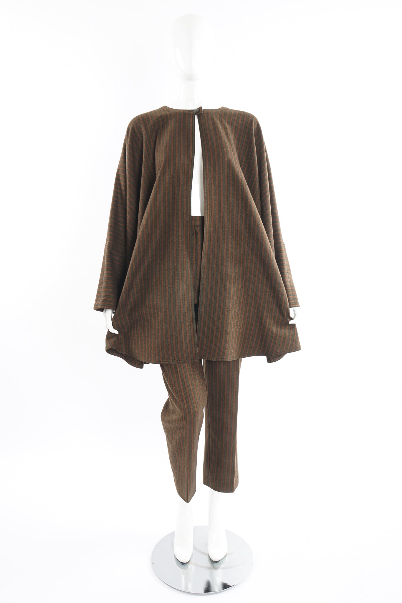 Vintage Chloe Tweed Stripe Sherlock Cape & Pant Set on Mannequin front at Recess Los Angeles