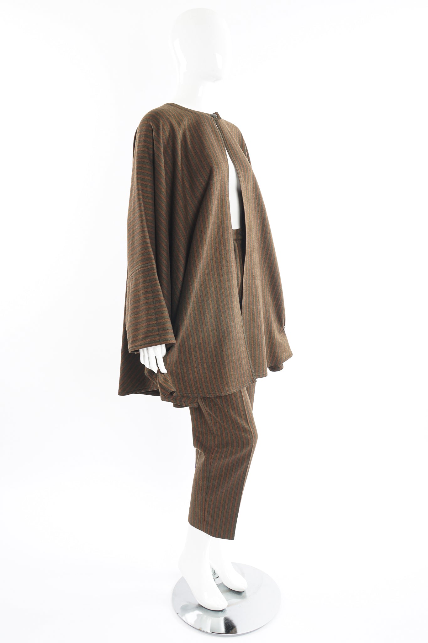 Vintage Chloe Tweed Stripe Sherlock Cape & Pant Set on Mannequin side at Recess Los Angeles