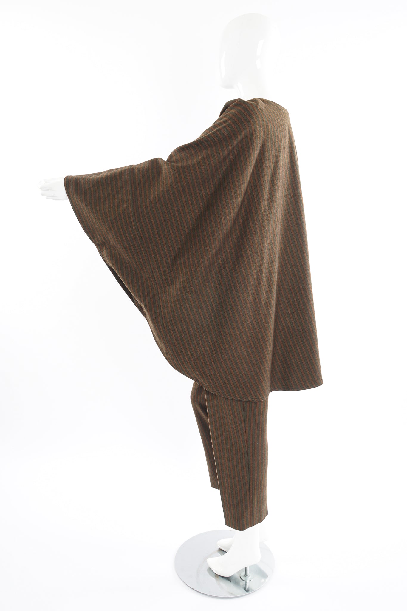 Vintage Chloe Tweed Stripe Sherlock Cape & Pant Set on Mannequin back side at Recess Los Angeles