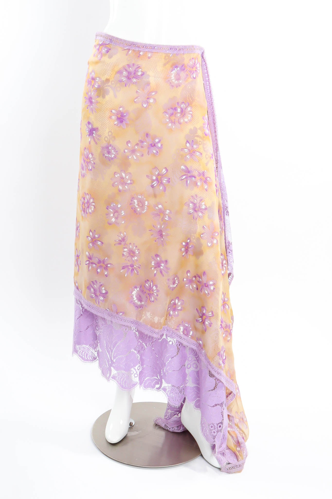 Vintage Cholé Silk Daisy Asymmetrical Skirt mannequin front @ Recess Los Angeles