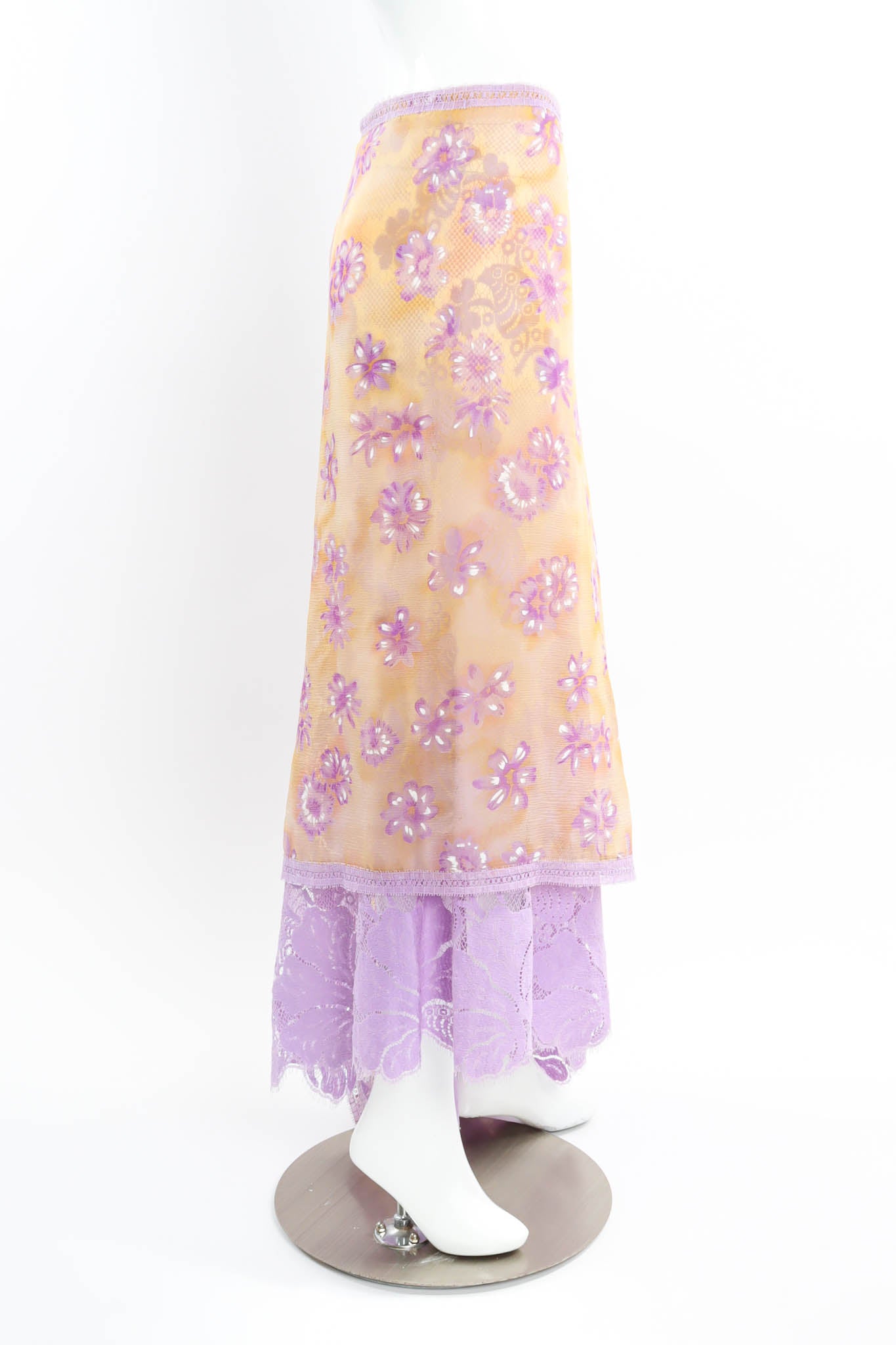 Vintage Cholé Silk Daisy Asymmetrical Skirt mannequin side @ Recess Los Angeles